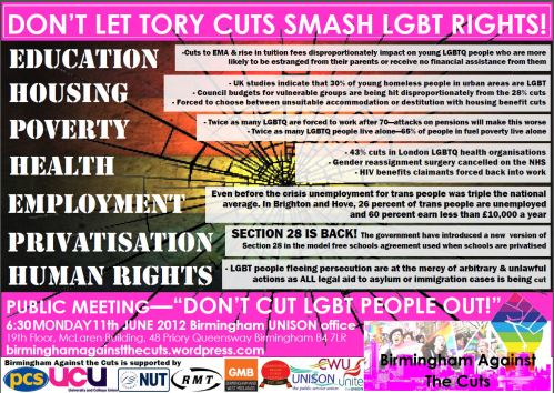 Don't Cut LGBT People Out - Flyer for June's meeting